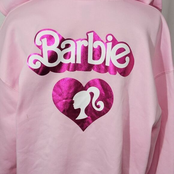 Mattel Juniors Barbie Metallic Print Zip-Front Hoodie, Size XL - Picture 6 of 11